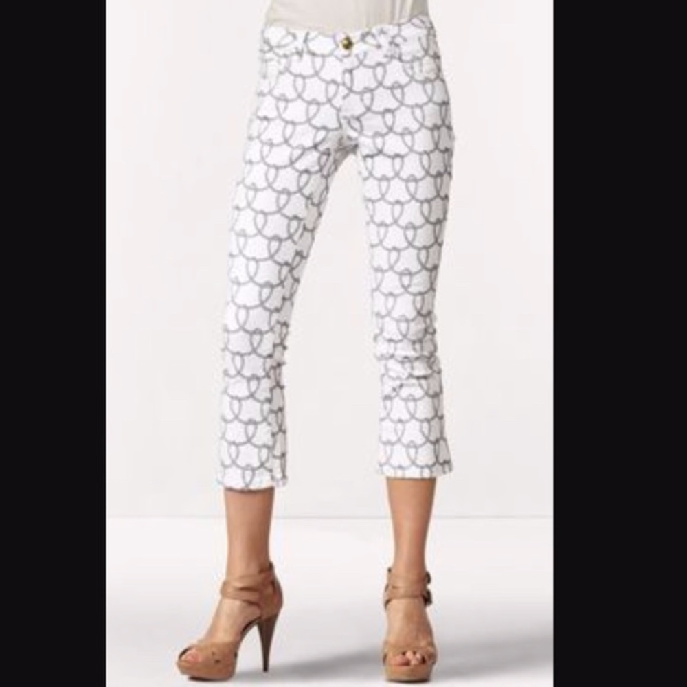 Womens CAbi White Nautical Cropped Capris 6